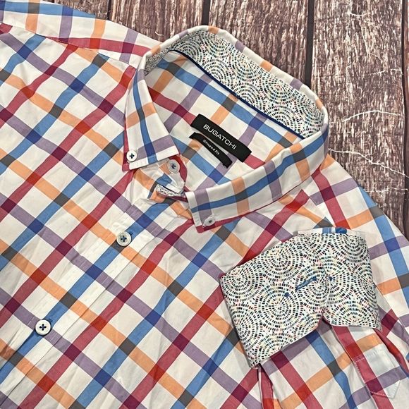 Bugatchi Men Colorful Button Long Sleeve Casual Shaped Fit Flip Cuff Shirt Sz XL - Picture 1 of 9